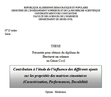 مذكرة تخرج لنيل شهادة دكتوراه في الهندسة المدنية باللغة الفرنسية الهندسة المدنية منتدى المهندس